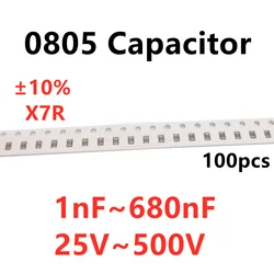 0805 SMD 캐패시터, 2.2, 3.3, 4.7, 6.8, 10, 12, 15, 18, 22, 27, 33, 39, 47, 56, 68, 82, 100, 120, 100 개 10% X7R, 150, 220, 270, 330, 390, 470, 560, 680NF