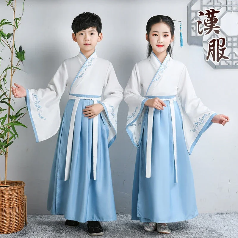 Girls Ancient Opera Tang Dynasty Hanfu Folk Dress Boys Party Tang Suit Girls Cheongsam Dress Child New Year Performance Dance