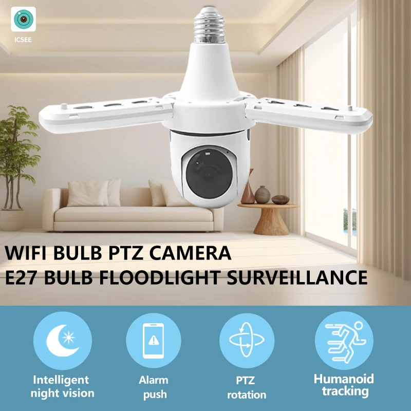 

E27 Bulb WIFI Camera 5MP HD PTZ Two-way Audio Night Vision Floodlight Security Video CCTV Surveillance Camera 10X Zoom ICSEE APP
