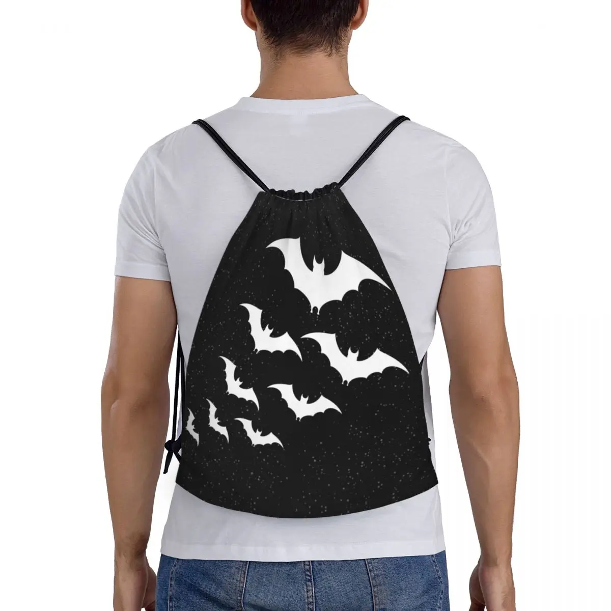 Pipistrelli personalizzati nella notte borsa con coulisse donna uomo leggero Halloween Goth occulto strega sport palestra Storage zaino