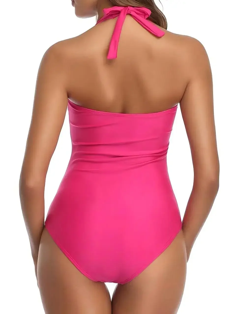 2026 Ruched Halter Swimsuit Women One Piece Sexy High Neck Swimwear Female Solid Bathers Bathing Swimming Suit Summer Beachwear