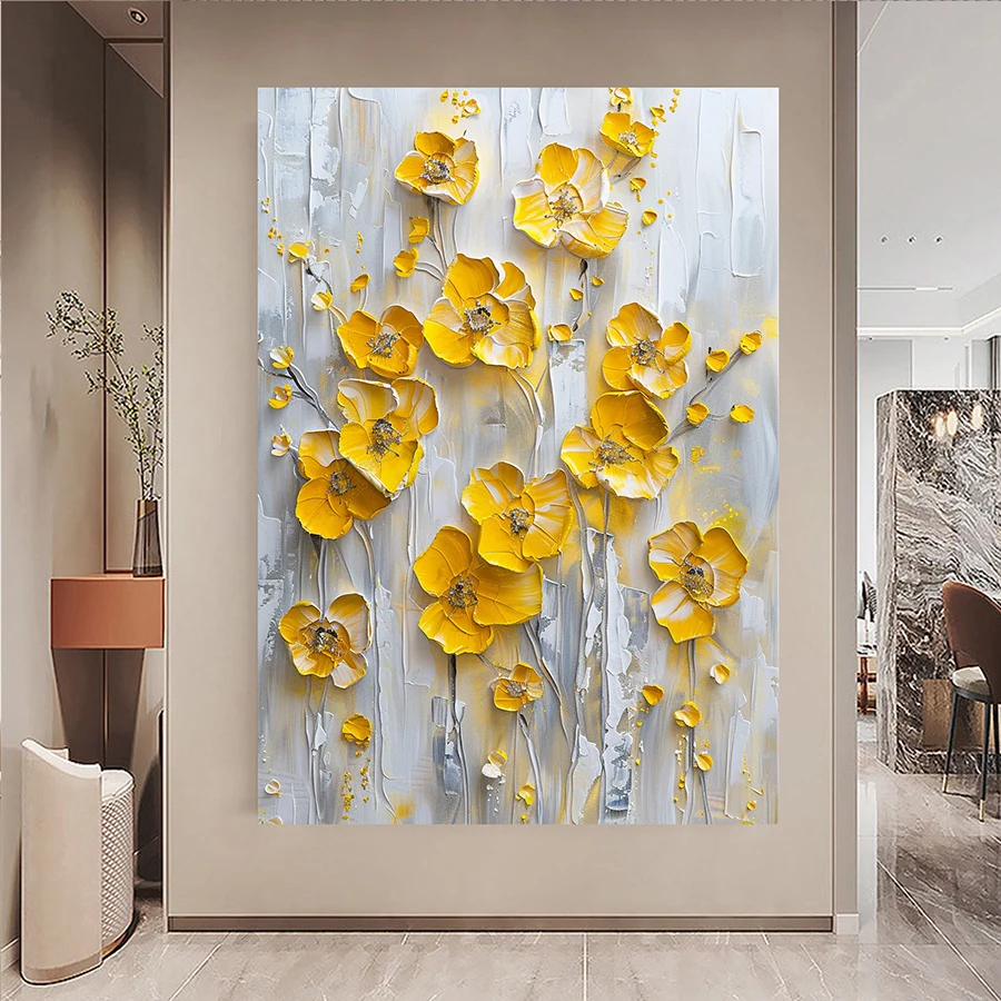 Abstract Texture Oil Painting Yellow Flowers Decoration Painting,Living Room Decor Art Gift,Print Poster Wall Art Picture,No Fra