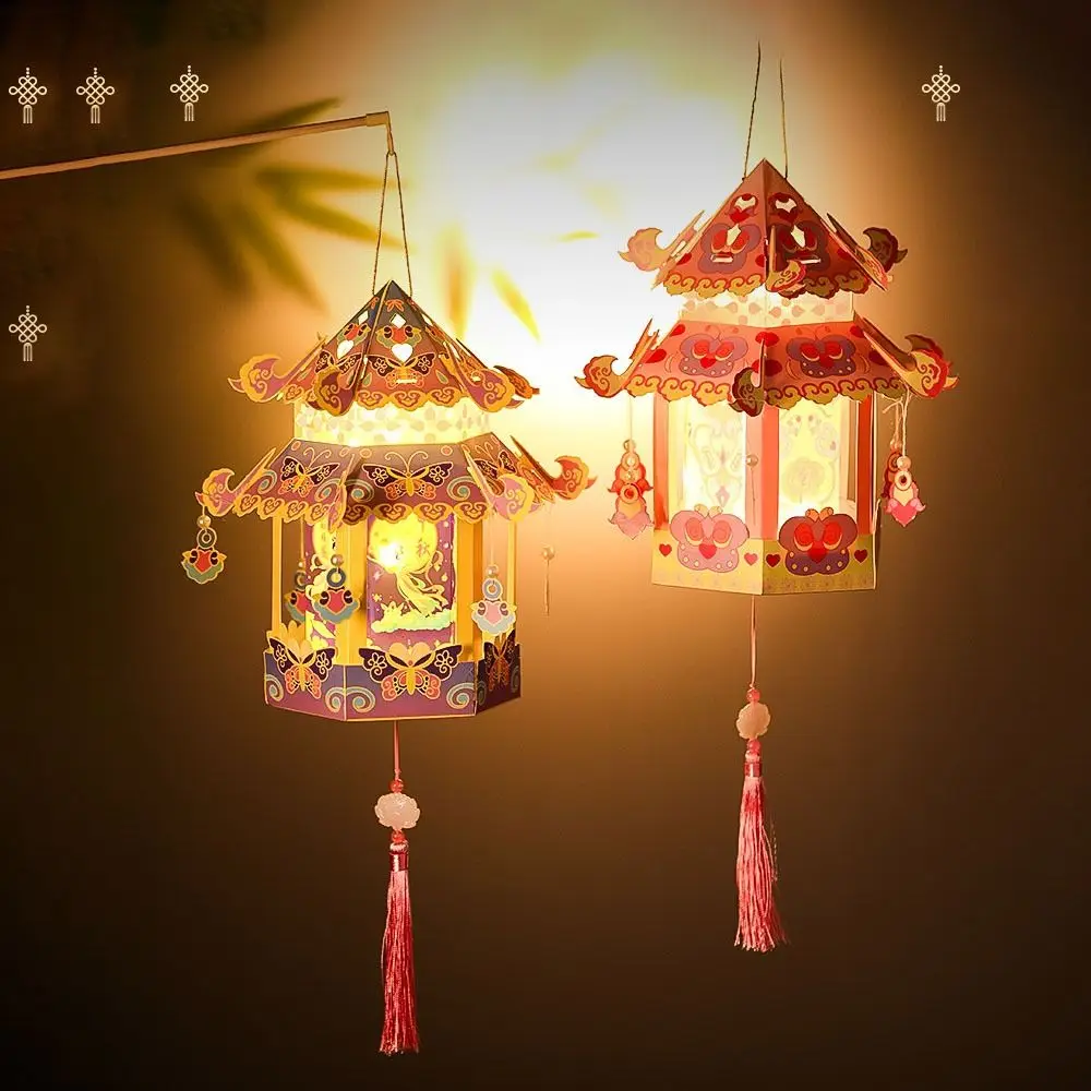 Rabbit Palace Lantern Mid-Autumn Festival Lanterns Chinese Decoration Manual Hanging Lamp Glowing DIY Handmade Material