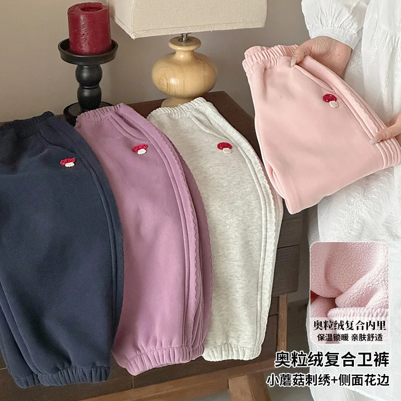 

Children's Clothing Girls Fleece Sweatpants 2025 Winter New Children's and Girls Thermal Casual Pants