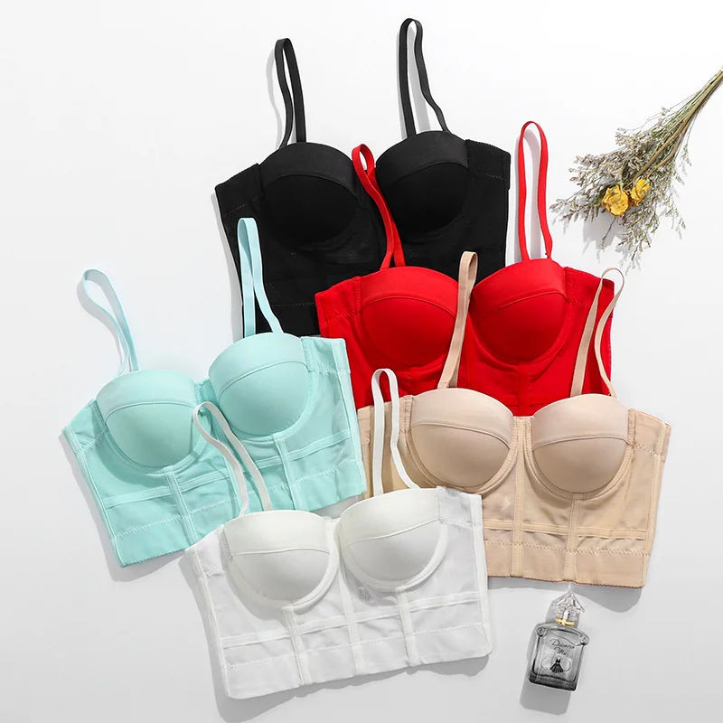 Summer Top Push Up Women Bra Crop Top Solid Color Corsets Camis Harajuku Off Shoulder Tube Top Sexy Lattice Female Underwear