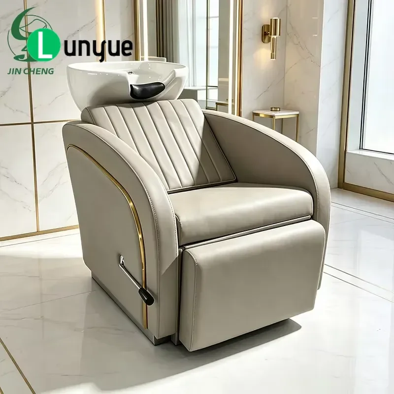 Luxury Grey Hair Therapy Massage Chair Shampoo Bed with Steamer for Hair Spa Laundry Furniture Professional Beauty