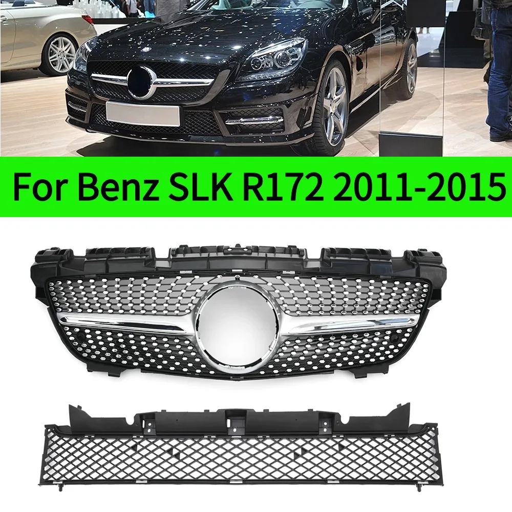 For Mercedes R172 Benz SLK 2011-2015 Diamond  Front Inlet Grille Bumper Grill Middle Grid Mesh Tuning Part