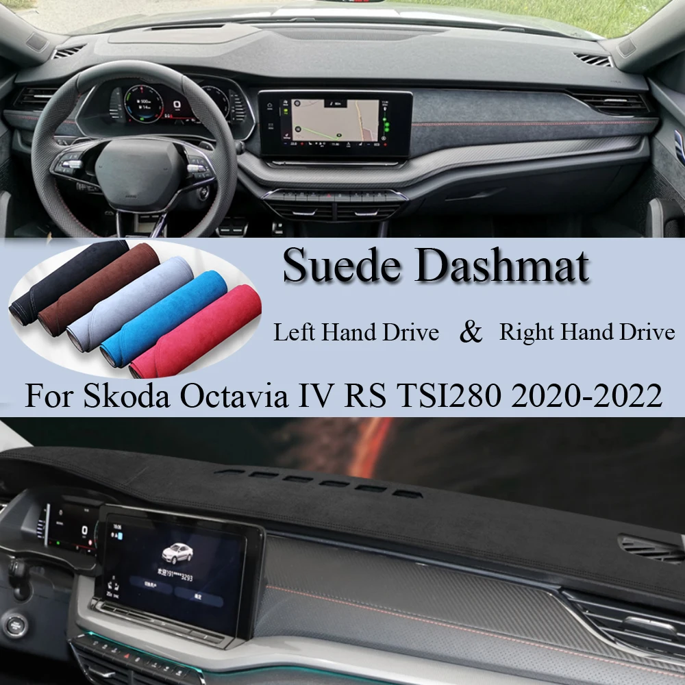 

For Skoda Octavia IV RS TSI280 2020 2021-2023 Suede Leather Dashmat Dash Mat Cover Dashboard Pad Sunshade Carpet Car Accessories