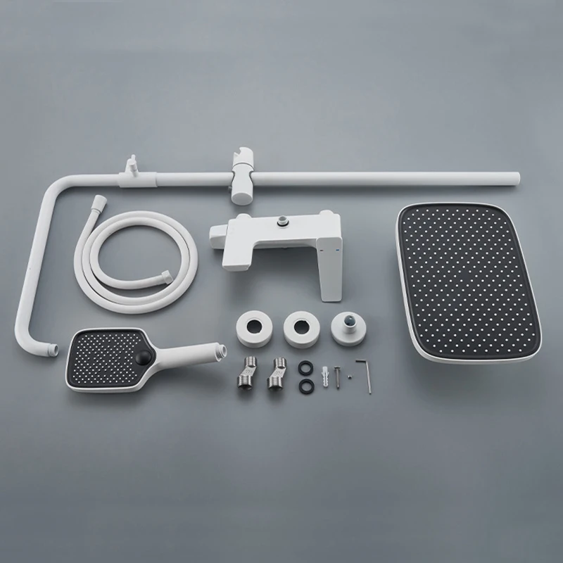 مجموعة صنابير حوض الاستحمام مع دش يدوي 3 وظائف الحائط صنبور حوض الحمام مجموعات صنبور حوض الاستحمام مع دش محمول أبيض #5