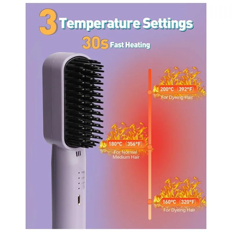 

【COMELY】Multi-Portable Cordless 3-In-1 Hair Straightener Brush- Tourmaline Ionic Design For Quick Styling