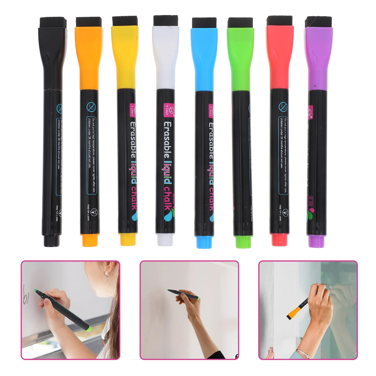 

Erasable Lamp Pen Fluorescent Dry Erase Markers Magnetic Eraser Chalk for Board Whiteboard Erasers Chisel Tip with Highlighters