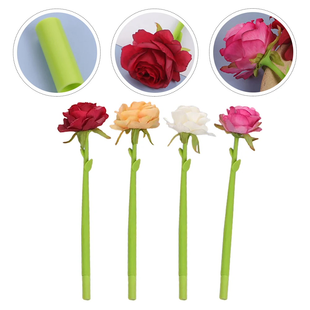 

4 Pcs Simulated Rose Pen Fancy Decorative Cute Ballpoint Pens Simulation Realistic Roses Girls