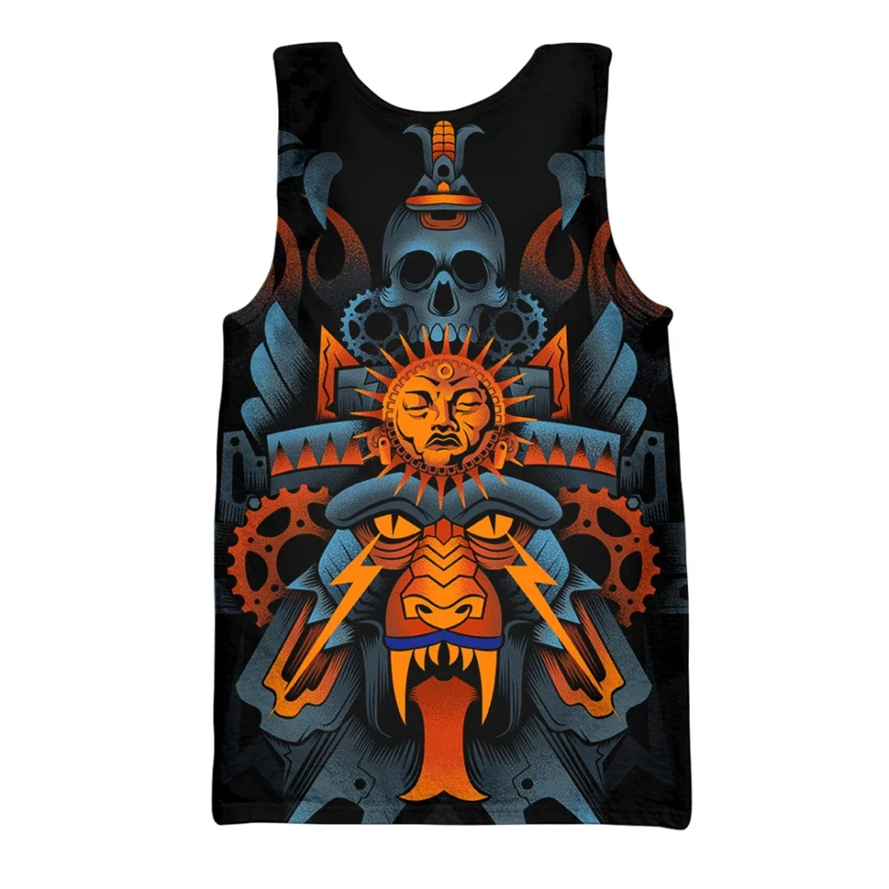 HX Fashion Men Tank Tops Mexican Aztec Tribal  3D Printed Vests Teens Boys Summer Sleeveless Vest Male Tops Gym Hombre