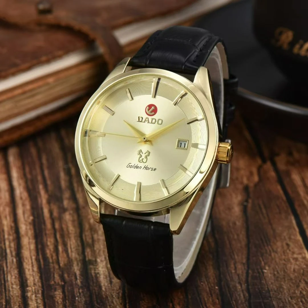 Goldenes Seepferdchen-Lederarmband Minimalistische Wasserdichte Armbanduhr - Automatische Mechanische Einzelkalender-Geschäftsuhr für Herren – Detail 3