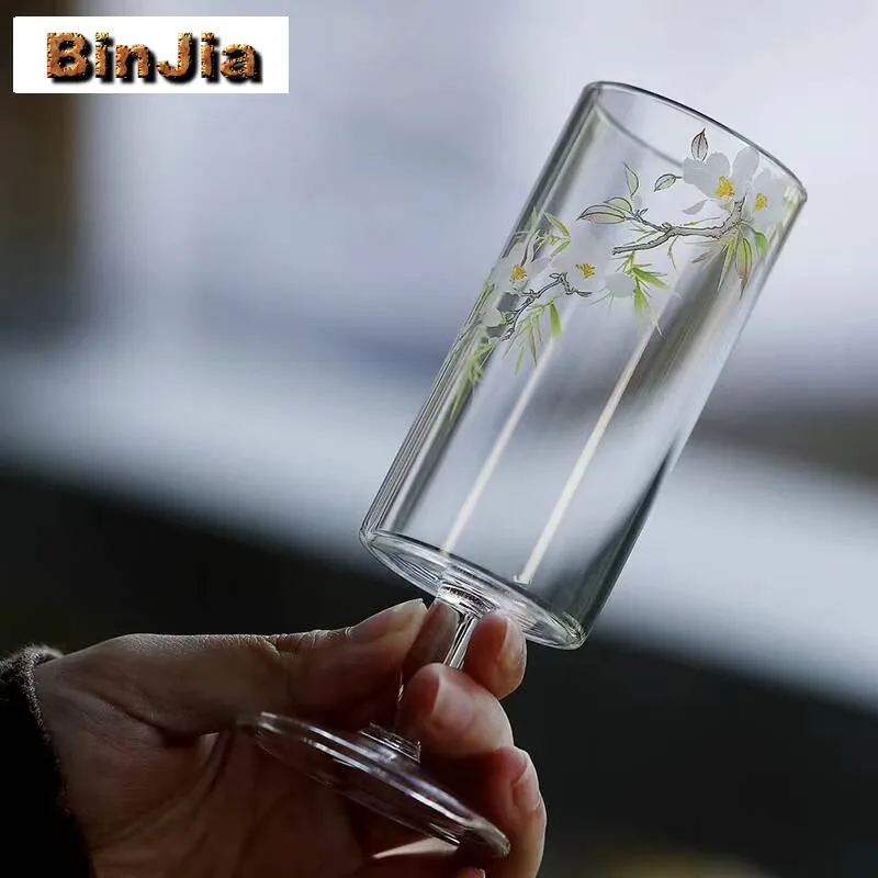 110Ml Spring Return Tea Art Appreciation Cup Creative Green Glass High Foot Maker Teacup Exhibition Mug Cha Ceremony