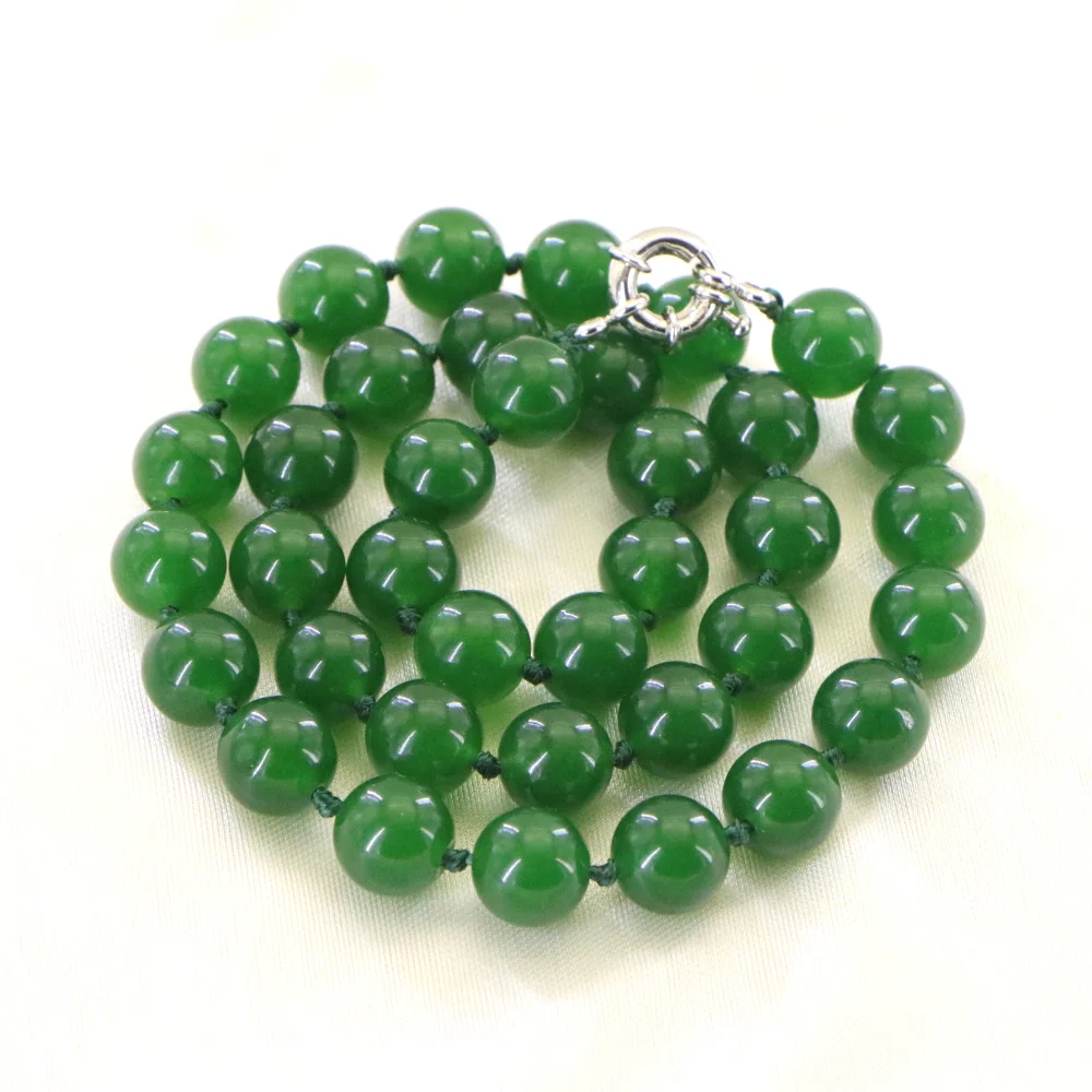 

High Quality Fashion Jewelry 10mm Natural Green Chalcedony Beads Necklace Accessory Parts Fashion Jewelry Making 18" AAA+WJ130