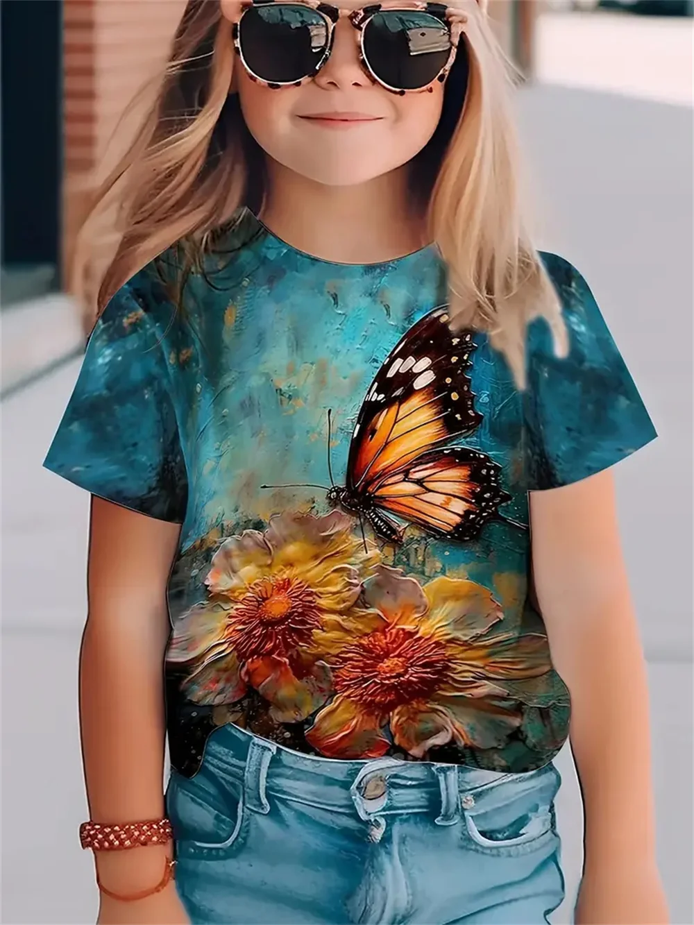 2025 Casual T-Shirts Girls' Clothing New Funny Animal Butterfly 3d Print Girls' T-Shirts Party Fashion Short Sleeved Tops Tee