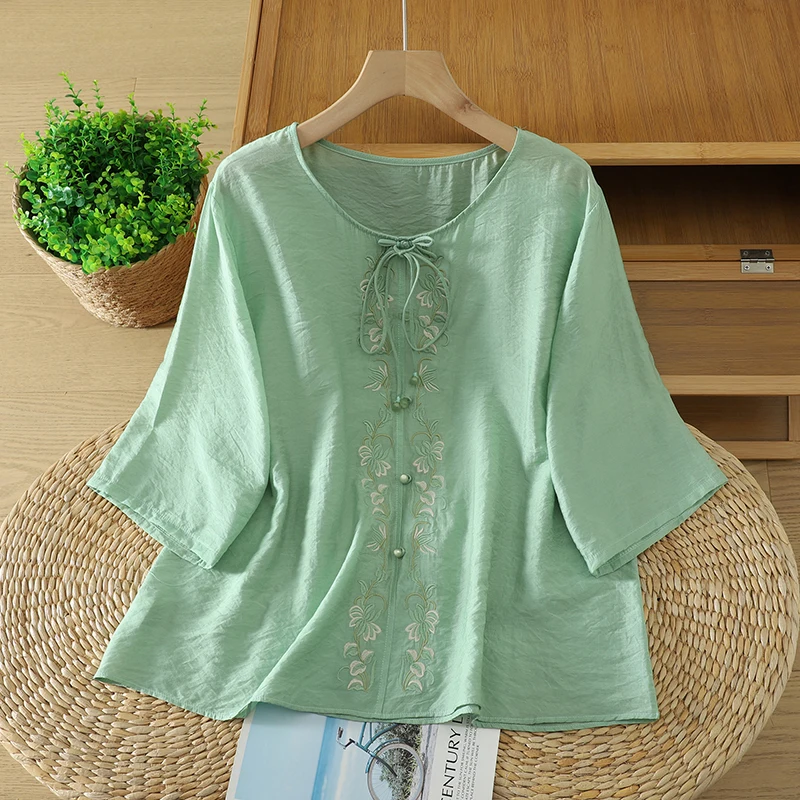 

Casual Cotton Linen Set Top Pants Two Piece Set Large Size Women Fashionable Set Elegant Feel Belly Covering Chinese Style