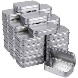 Metal Rectangular Empty Hinged Tins - Silver Mini Portable Box Small Storage Kit & Home Organizer with lids craft containers