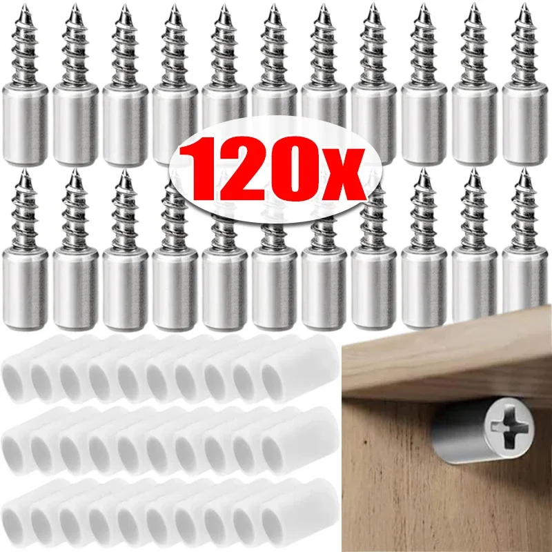 120/10 pces auto rosqueamento camada de parafuso suporte de placa suportes de septo de guarda-roupa parafusos fixos estacas de suporte de prateleira com mangas antiderrapantes