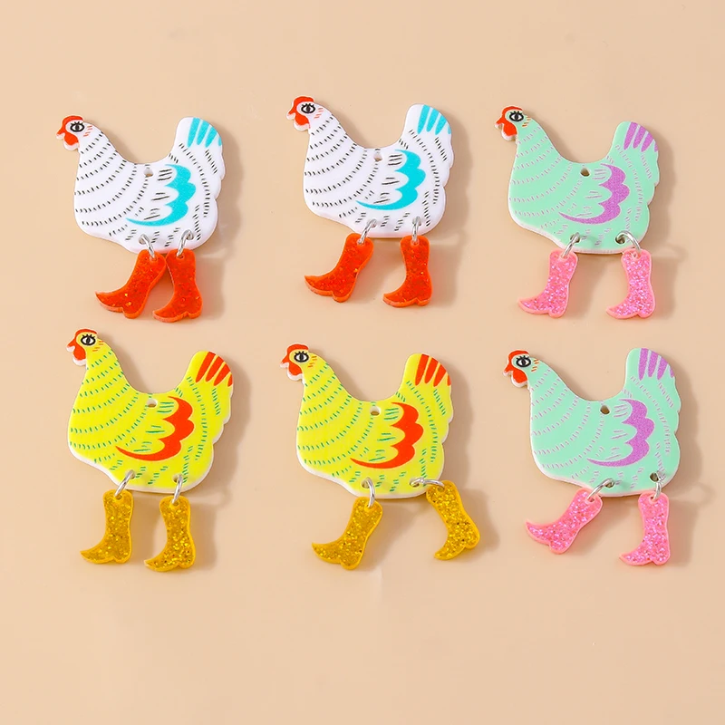 5 Stück neue lustige Acryl-Küken-Huhn-Charms für Ohrringe, handgefertigt, DIY, Kawaii-Hahn-Henne-Anhänger für Frauen und Mädchen, Schmuck