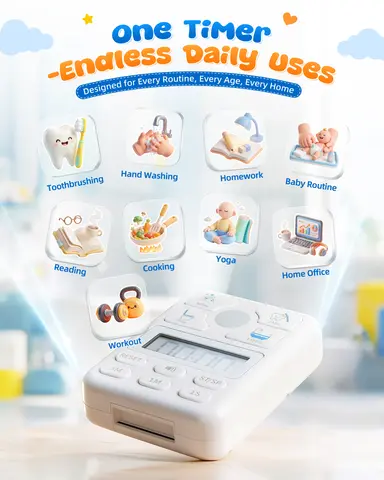 Kids Digital Countdown Timer One-Touch Preset Timer Children Time Manager for Toothbrushing Shower Homework Kitchen Cooking