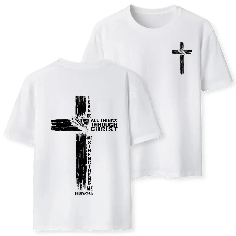 Camiseta de Cuello Redondo Unisex, Informal, Transpirable, de Alta Calidad, con la Frase 'I Can Do All Things Through Christ', Verano 2026