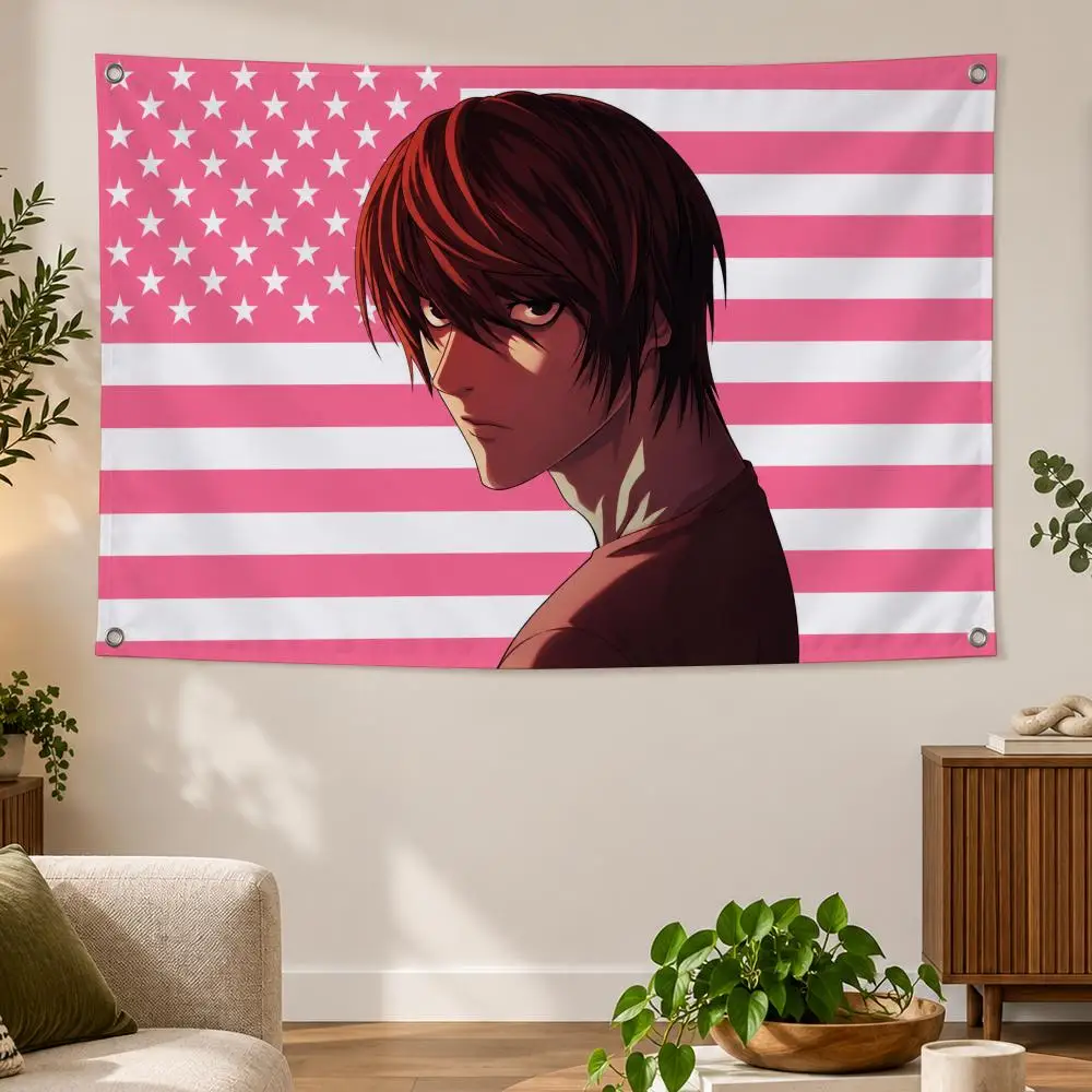 Anime Death Note Mystery Crime Dark L-Light Yagami Flags Banner Decor for Bedroom,Garden,Party,Club,Indoor Outdoor, Fan Gift