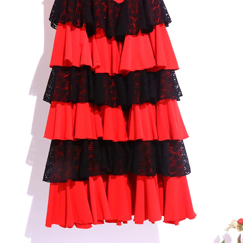 Spanish Flamenco Dance Practice Dress Skirt Multilayer Women Wear Fishtail DTT77