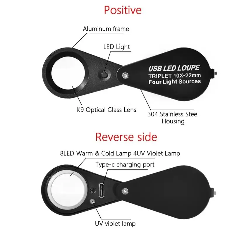 10X 20X 30X Magnification Foldings Jewelers Loupes with LED Lighting for Detailed Inspection Of and Coin