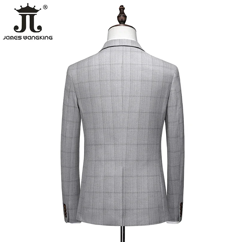 ( Jacket + Vest + Pants ) 2024 New Fashion Boutique Plaid Mens Casual Business Suit Groom Wedding Dress Formal Slim Plaid Suit