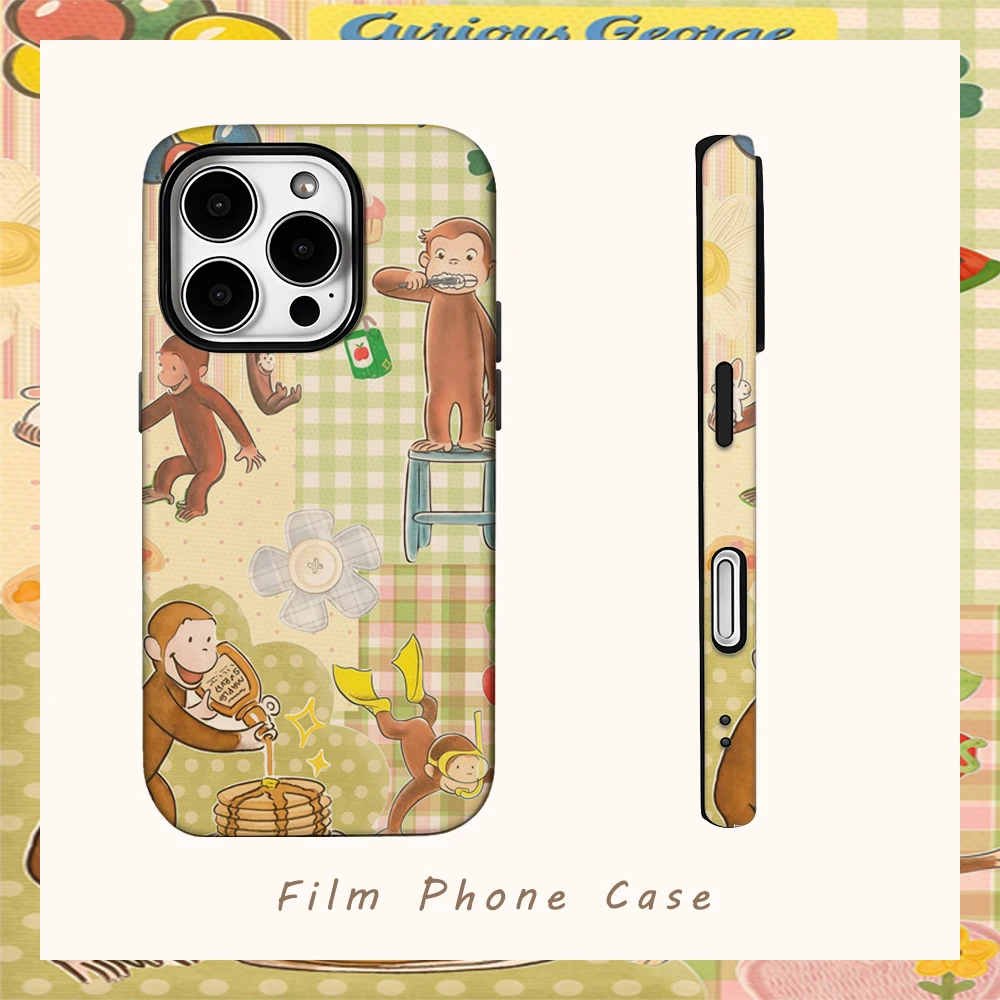 Curious George Handyhülle für iPhone 16 15 14 13 12 11 X XS XR XSMAX 7 8 Pro Max Plus Doppelschichtige Rückseite