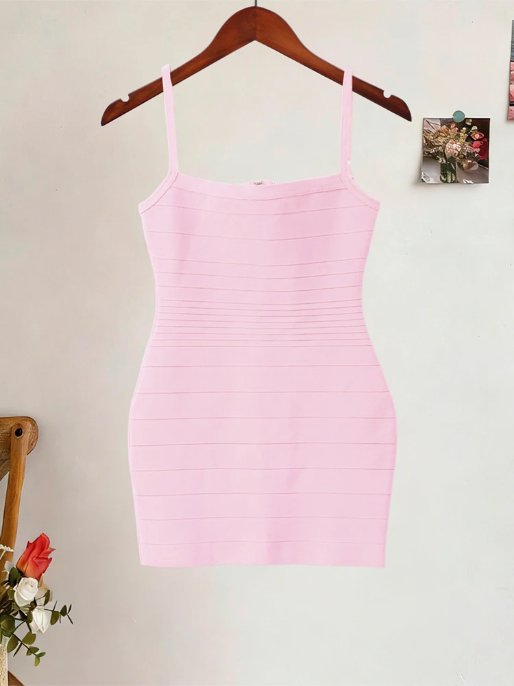 Spaghetti-Träger Bandage Bodycon Kleid Damen Sexy Quadratischer Ausschnitt Ärmellos Rückenfrei Etuikleid Cocktail Abendkleider Neue Damenroben – Detail 3