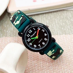 2024 Zomer Jongens Meisjes Mode Camouflage Siliconen Band Quartz Horloges Kinderen Studenten Digitale Cool Waterdichte Klokken