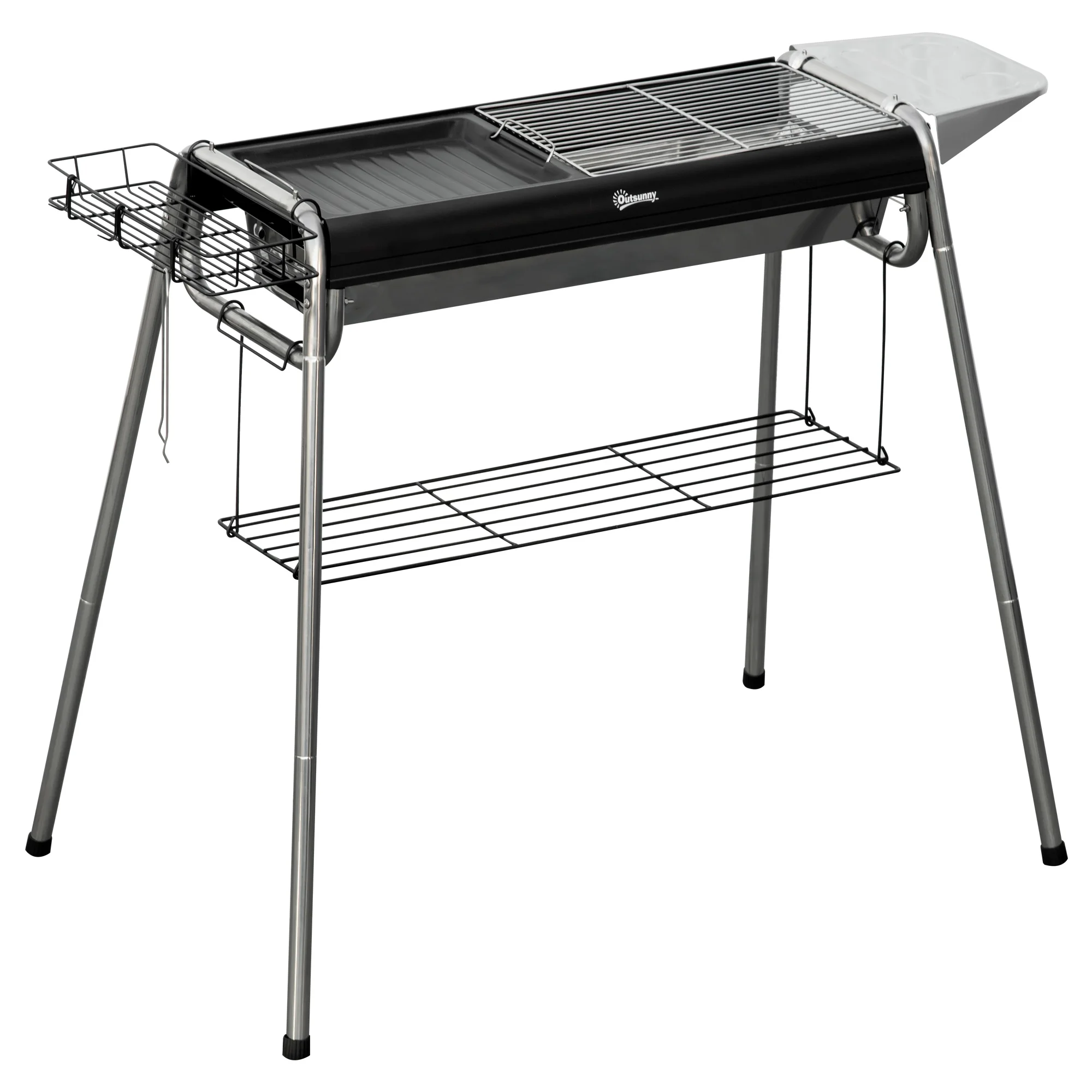 Outsunny BBQ Charcoal BBQ portable with stainless steel grill tray spice rack and storage rack for Camping garden 96x61x72 cm black