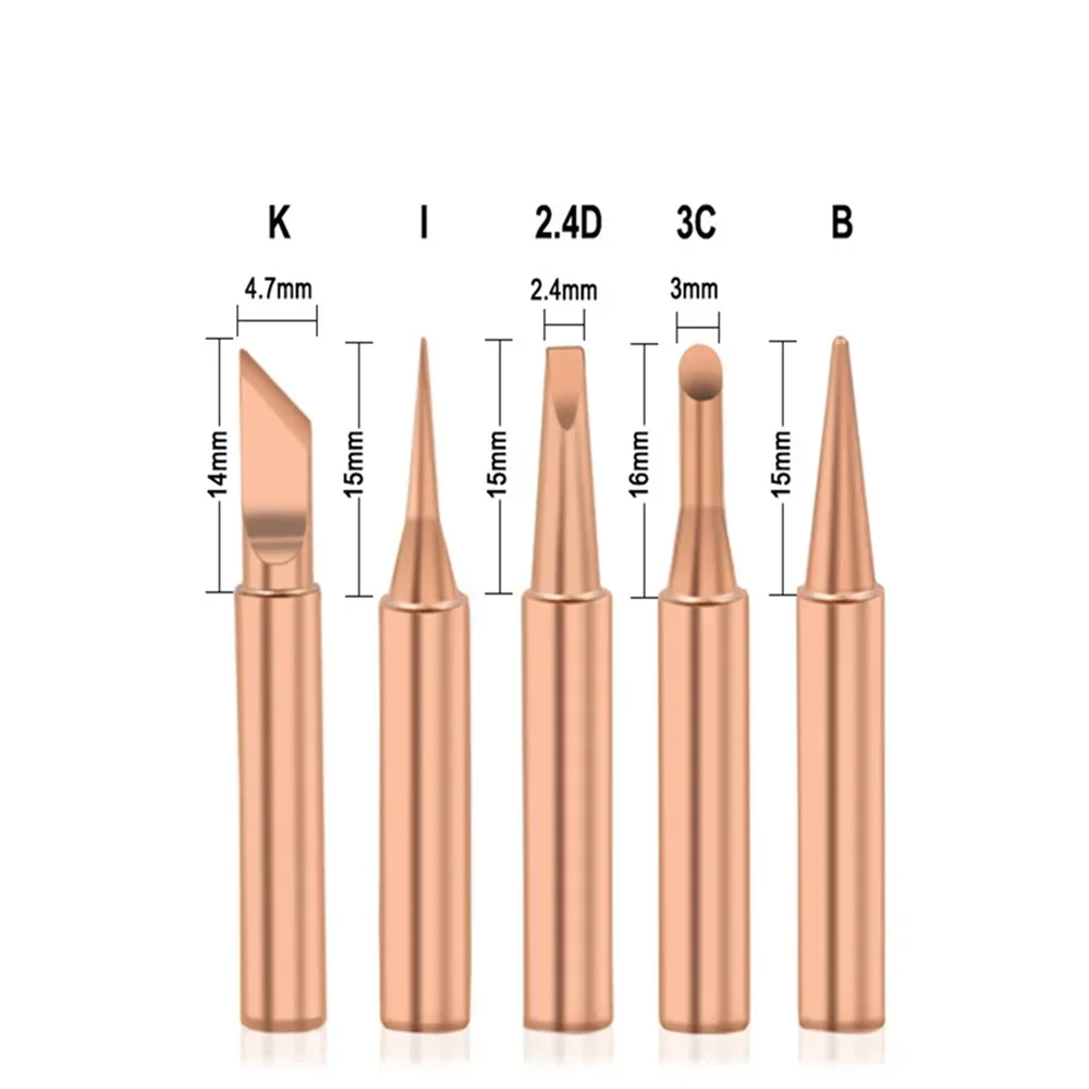 Soldering Iron Tips 5Pcs 900M-T Pure Copper Soldering Iron Head Welding Replacement Tip Kit BGA Soldering Tools Branding Iron