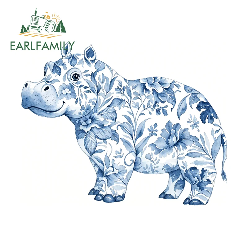 EARLFAMILY Jungle Rhino Car Sticker Creative Sunscreen Rearview Mirror Vinyl Decal Wear Resistant Computer Host Custom Printing