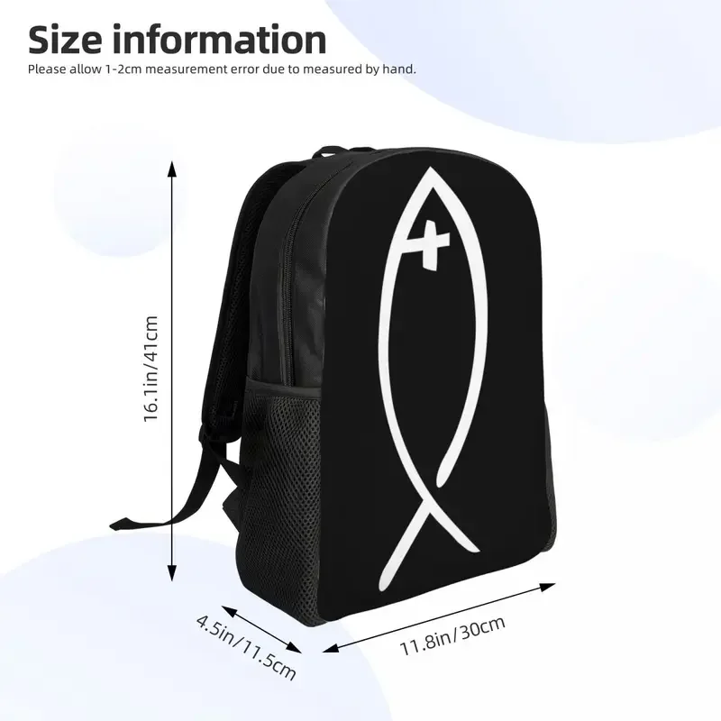 Personalizado Jesus Cruz Peixe Laptop Mochila, Moda Bookbag para estudante da escola, Faculdade Christian Bag para homens e mulheres