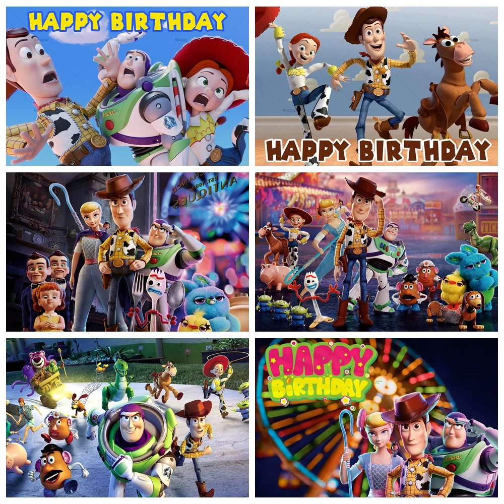 Disney Toy Story Kids Birthday Party Backdrops Bedding Room Wall Decor Poster Family Celebration Background Custom