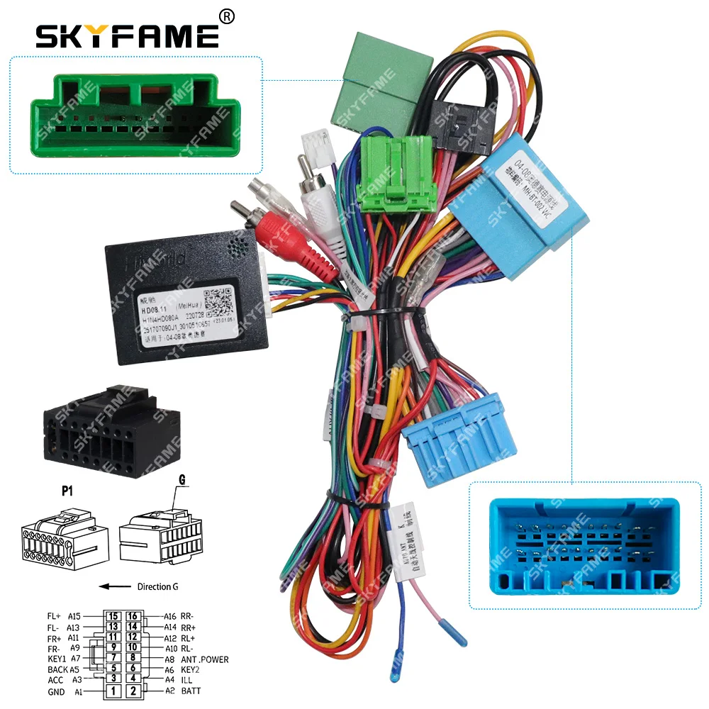 SKYFAME Car 16pin Wiring Harness Adapter Canbus Box Decoder Android Radio Power Cable For Honda Odyssey HD08.11