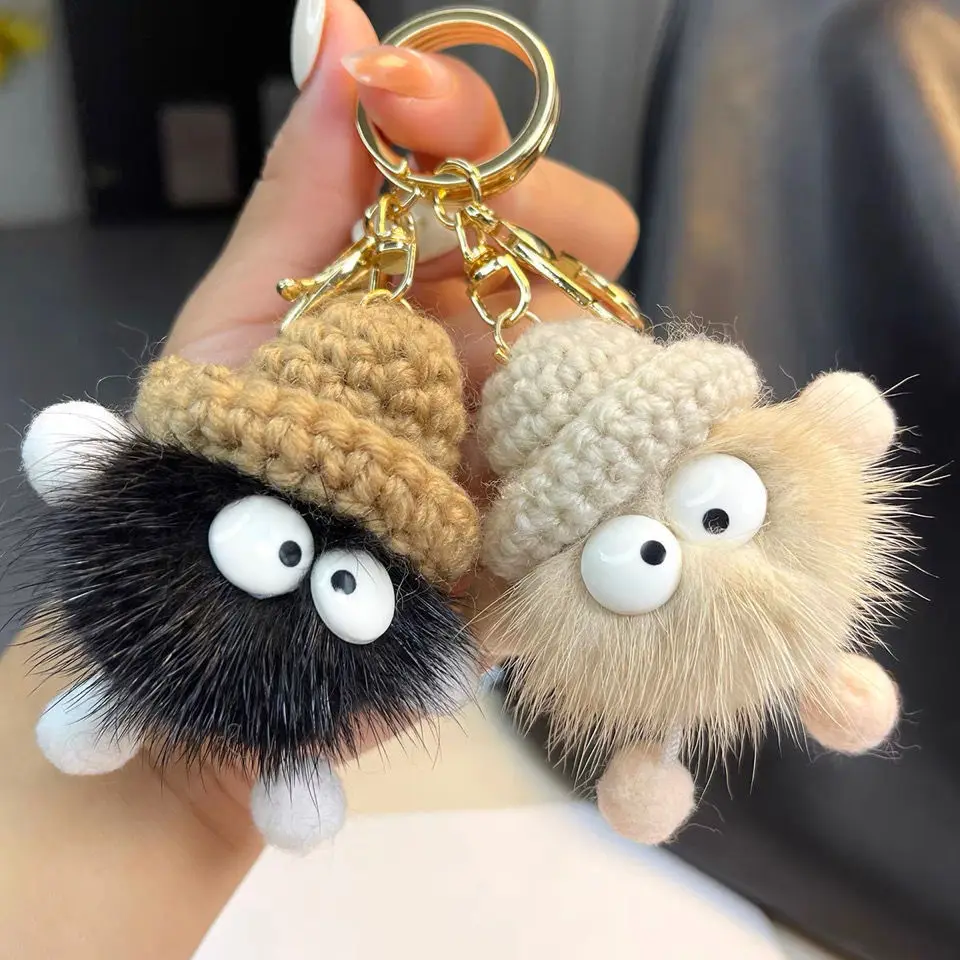 Cute imitation mink fur small coal ball car keychain pendant Korean ins plush bag backpack hanging decoration gift