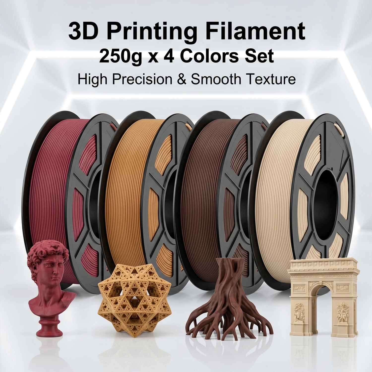 Wood PLA 3D Printer Filament 1.75mm 250g*4 Spools Individually Vacuum Packed Maple Cherry Walnut Mahogany Wood Filament Bundle