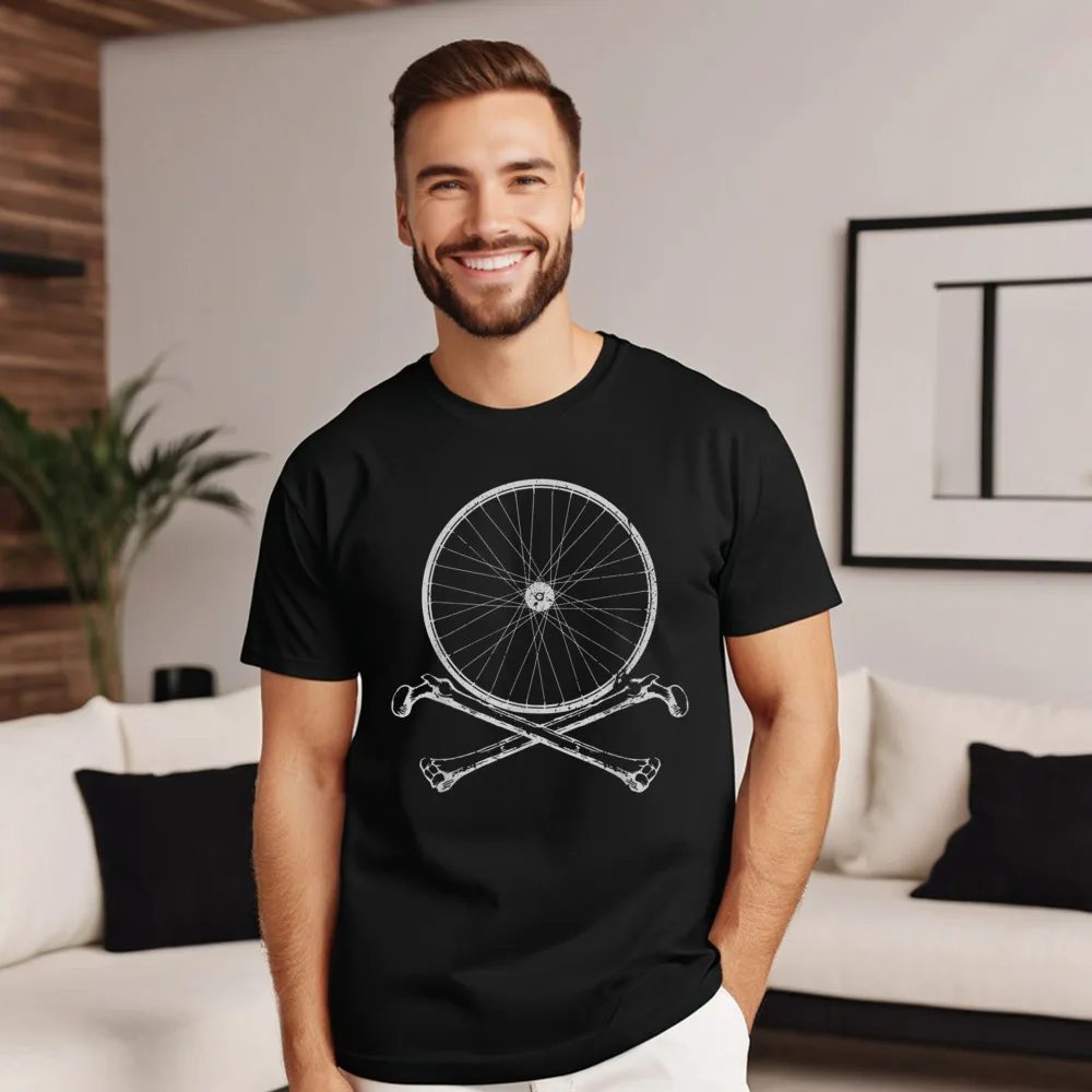 O Neck Bicycle Crossed Bones Mountain Bike Cotton Mens T-shirts Casual Short Sleeve Tees Newest Printed T-shirts