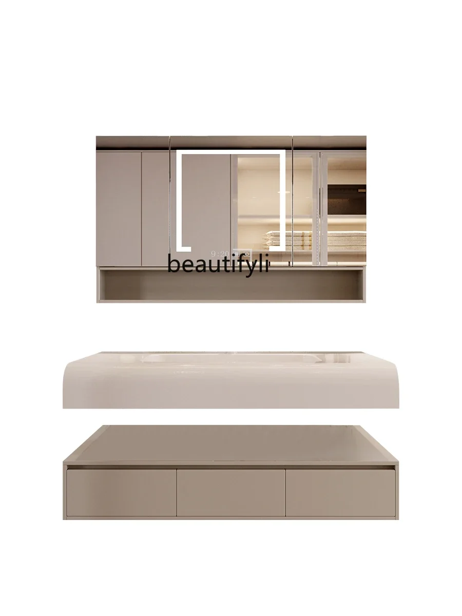 YH Bathroom Cabinet Combination Light Luxury Stone Plate Hot Bending Whole Washbin Smart Bathroom Table