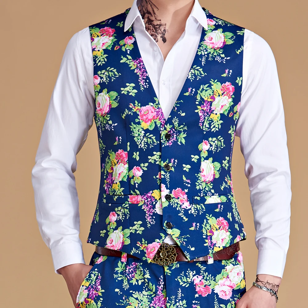 New Dress Vests for Men Slim Fit Casual Printed Sleeveless Jacket Coat Mens Formal Waistcoats Dress Suit Vest