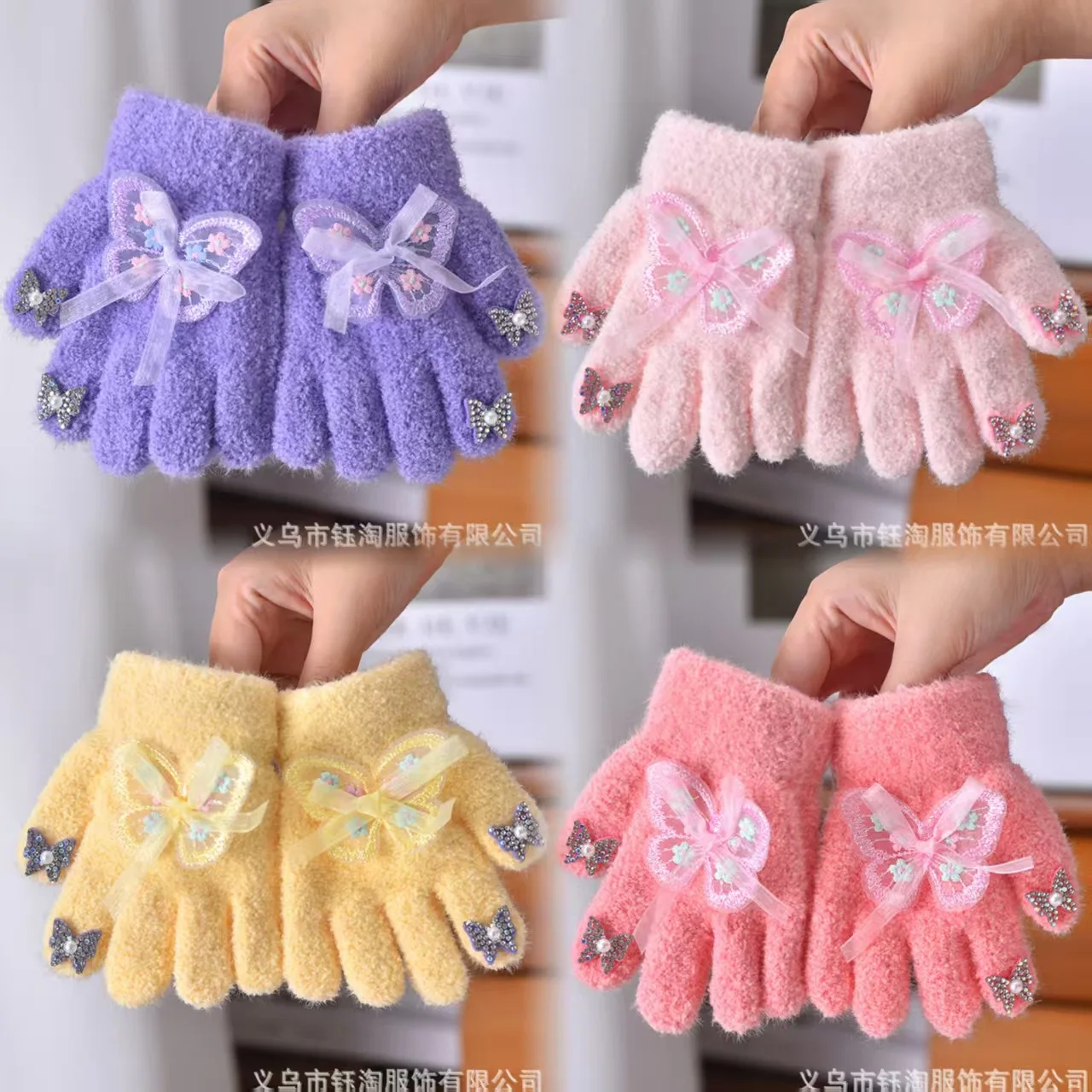 

Детские перчатки, Новое зимнее поступление, перчатки с пятью пальцами для девочек с милыми бабочками, защищающие от холода и согрева, оптовая продажа Gi