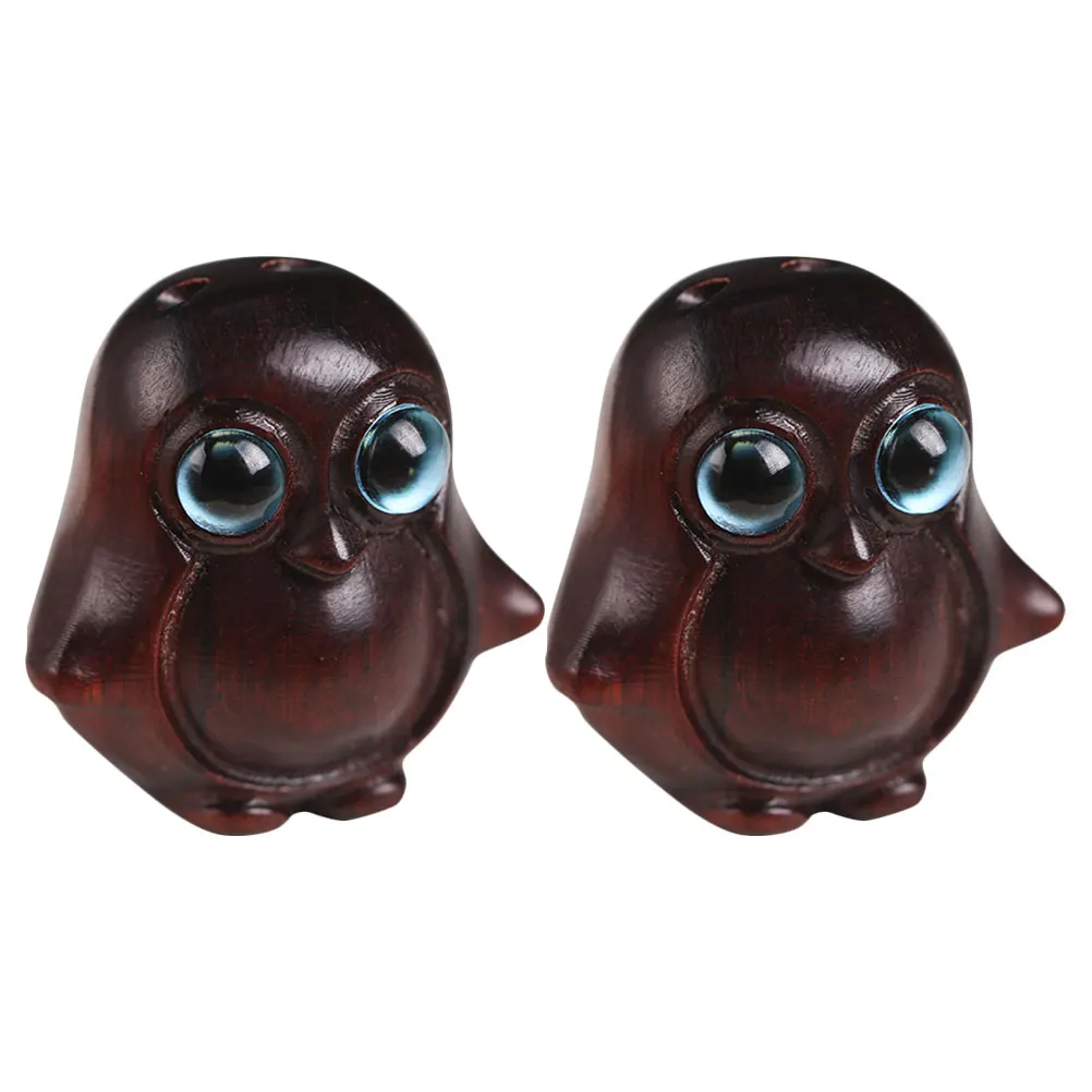 

2 Pcs Wood Carving Penguin Keychain Pendant Gifts H made Retro Charm Accessories Blue Eyes DIY Decor Wooden Craft