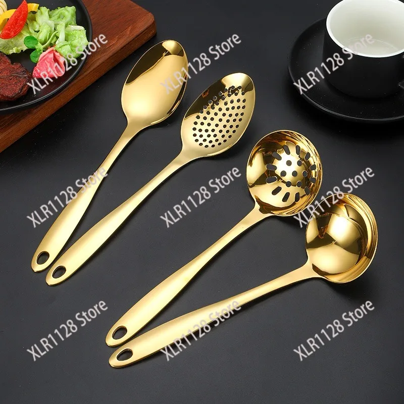Gold Stainless Steel Serving Utensil Set Buffet Spoon Cake Server Slotted Spoon Oil Scoop Flour Scoop