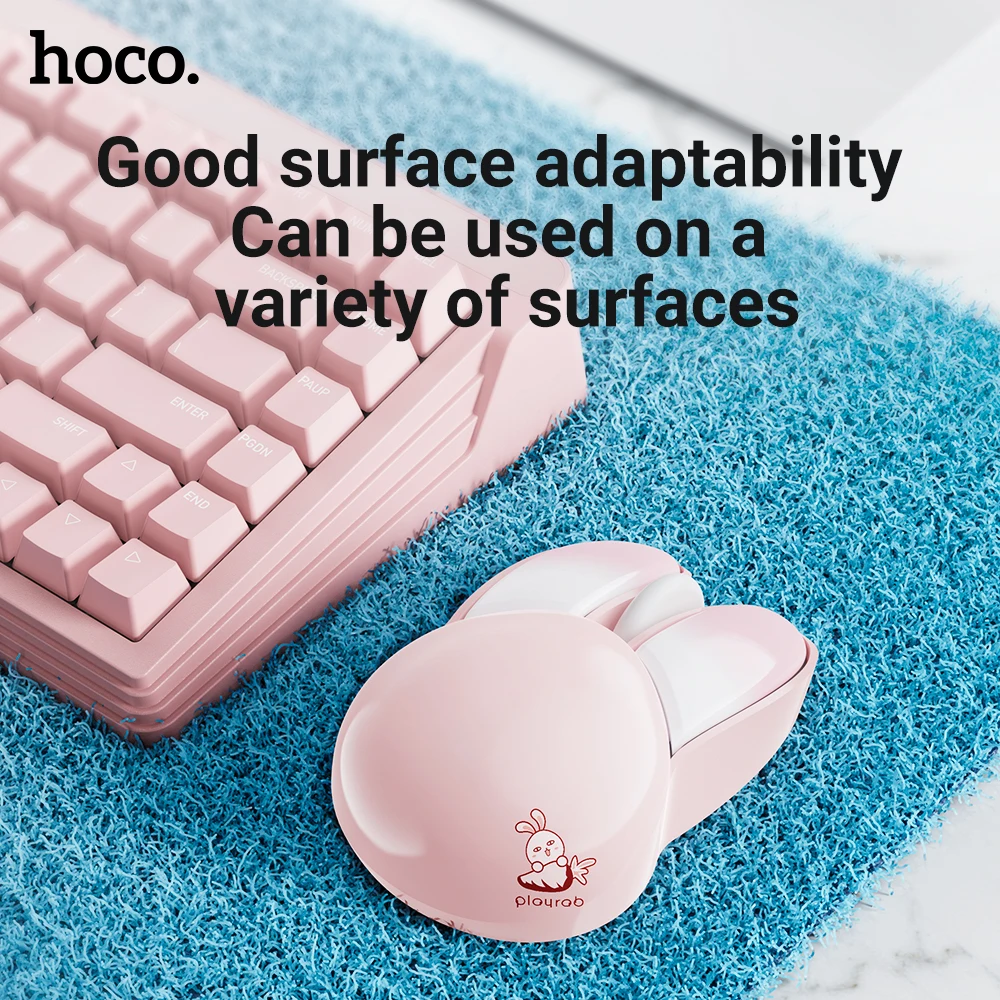 HOCO-ratón inalámbrico de dibujos animados, diseño de conejo lindo, 3D, ergonómico, teclas silenciosas, USB óptico para juegos, portátil, tableta, Windows, PC