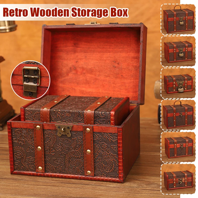 European Style Retro Wooden Lockable Storage Box Wooden Treasure Box Organizer Secret Room Escape Props Decorations Box